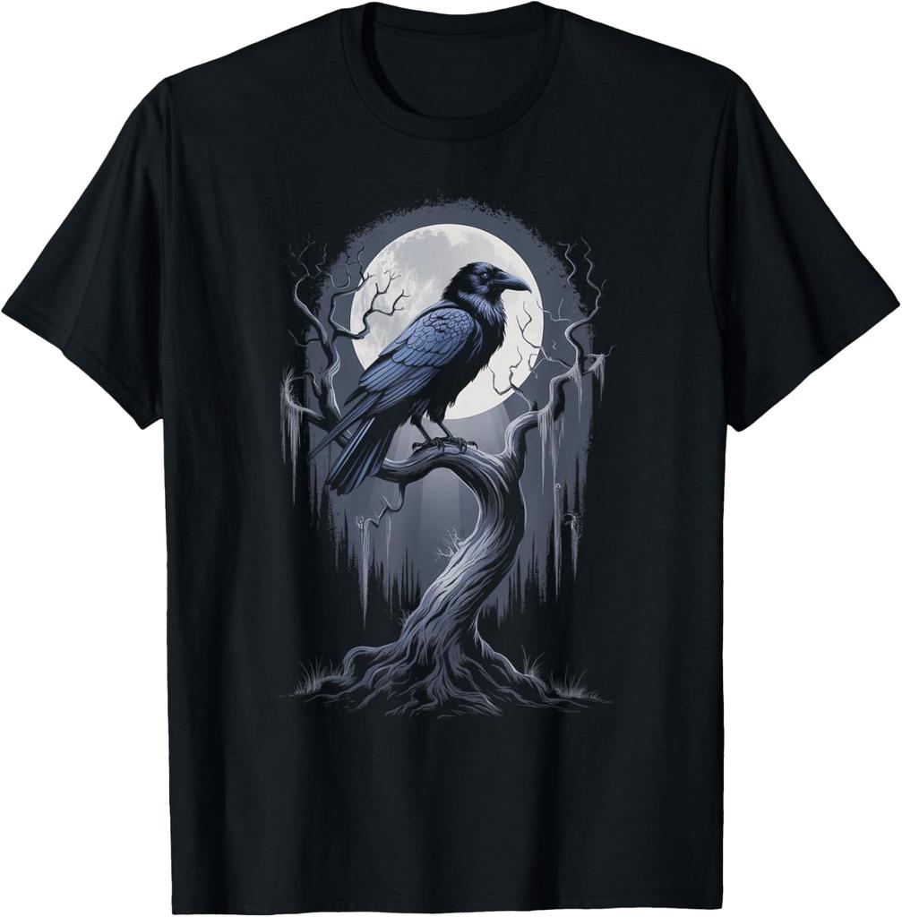 Raven on Tree Moon Gothic Dark Art T-shirt