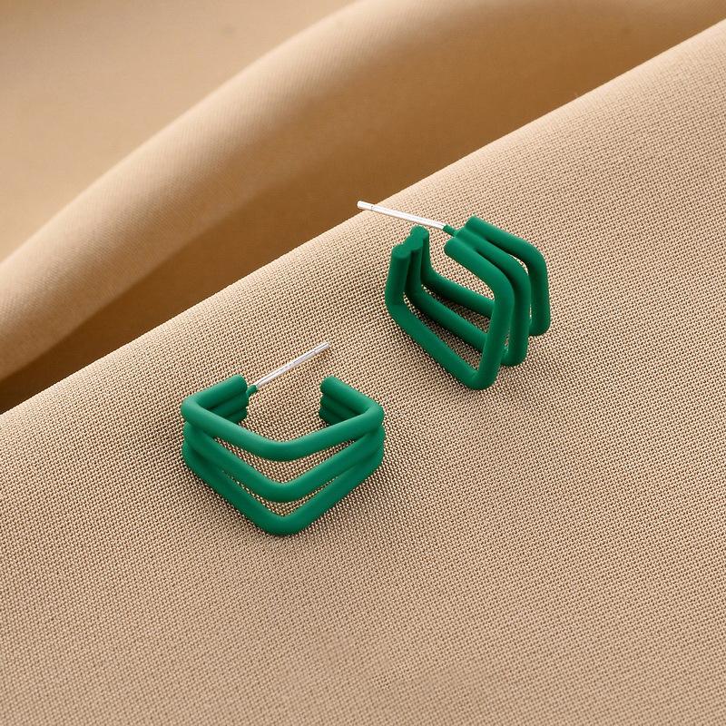 Модные зеленые серьги, геометрические полые круглые квадратные серьги-капли, металлические висячие серьги, женские ювелирные изделия
