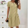 Женское летнее модное повседневное платье с коротким рукавом и карманом-вставкой на молнии
