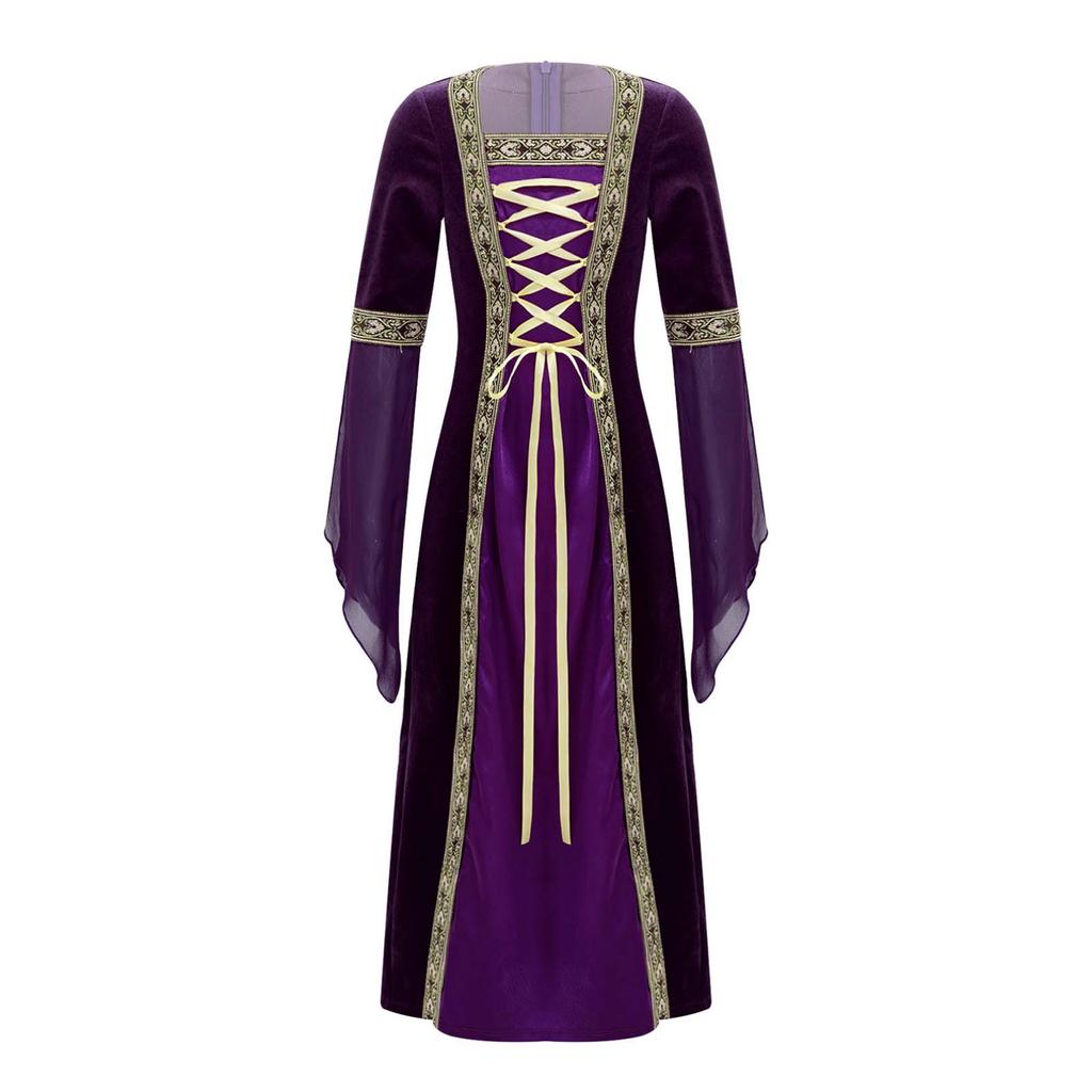Детское викторианское средневековое длинное платье с длинными рукавами для девочек, бархатный костюм королевы принцессы дворца и Хэллоуина, карнавальный костюм