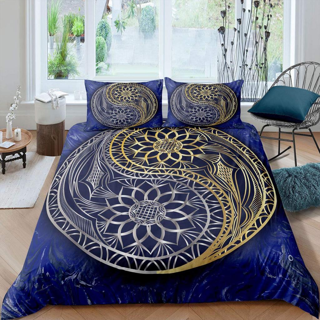 Пододеяльник Yin Yang King Queen Vintage Tai Chi Quilt Cover Комплект постельного белья с гаданиями Oriental Culture Polyester Sheer