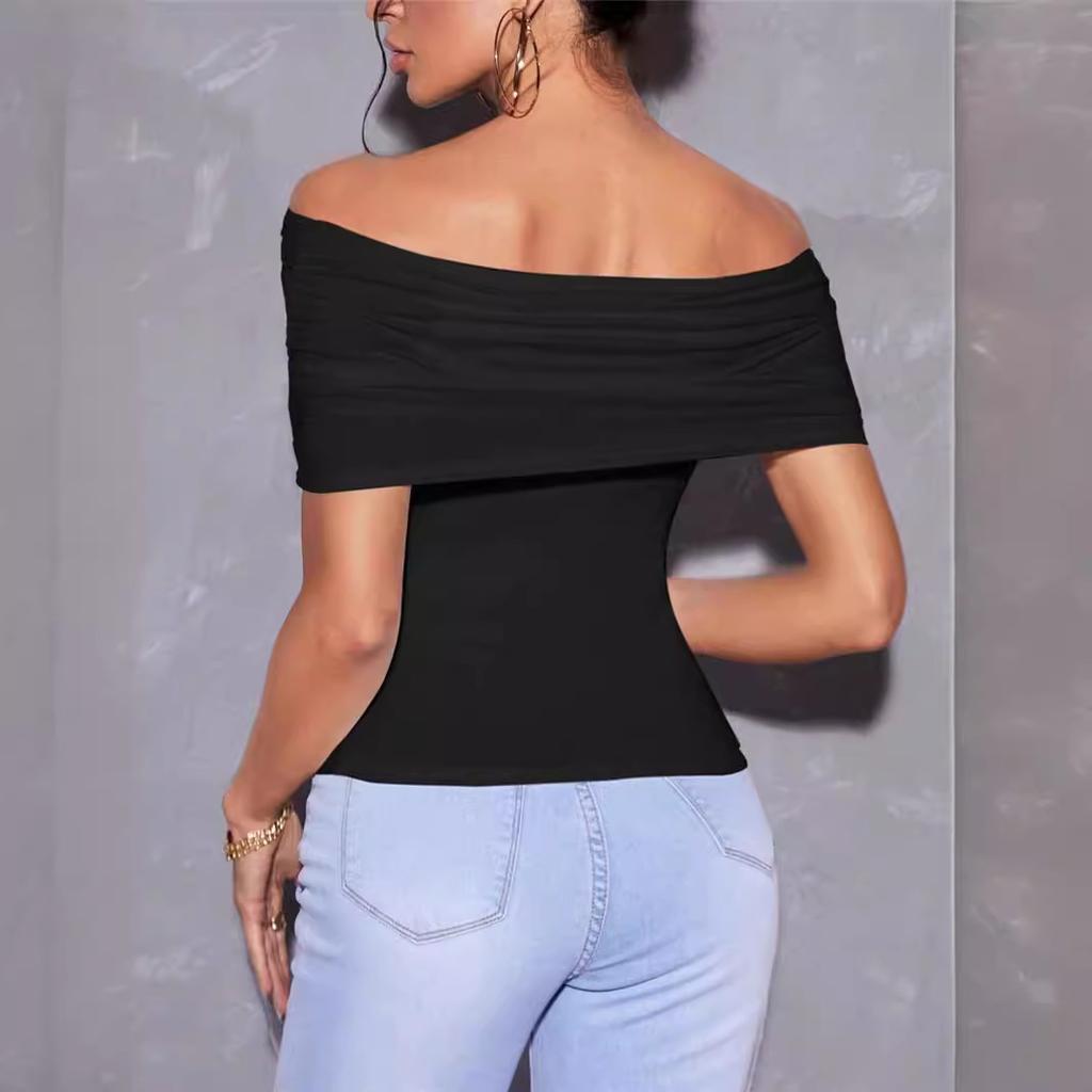 Женская летняя плиссированная облегающая футболка без бретелек с одним вырезом