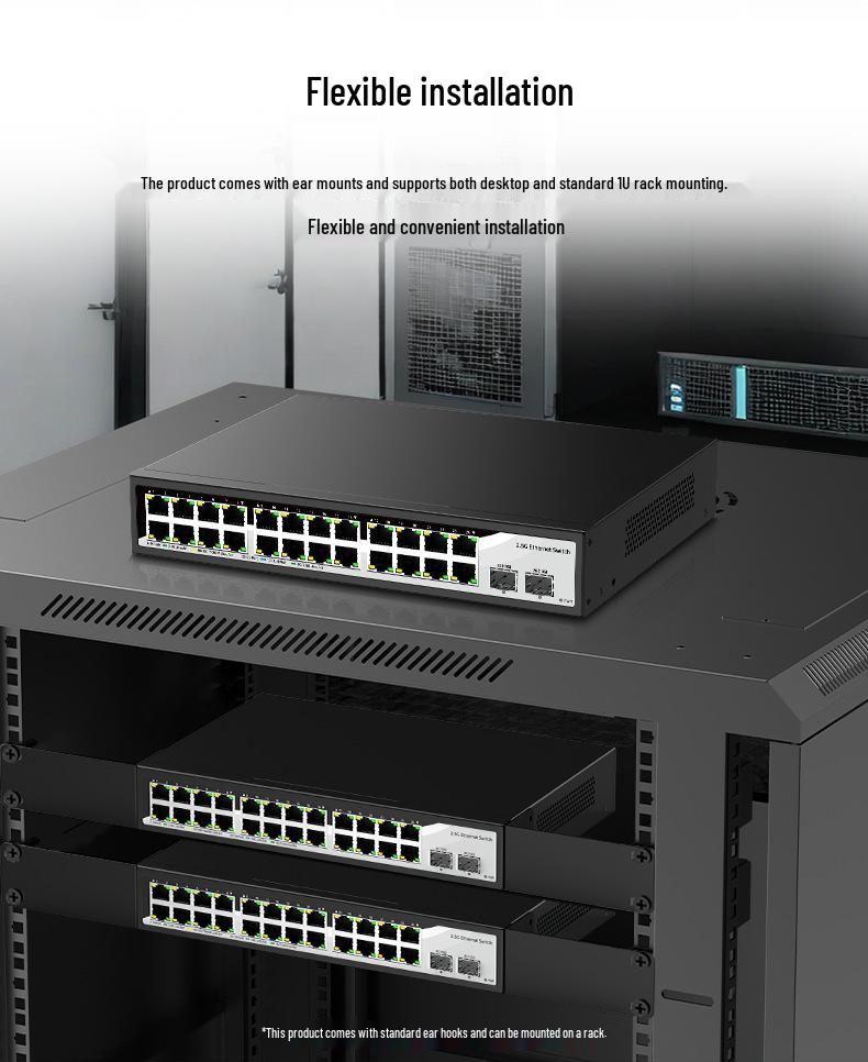 Lian Guo 24-Port 2.5G + 2x10G Uplink Unmanaged Network Switch with Lightning Protection