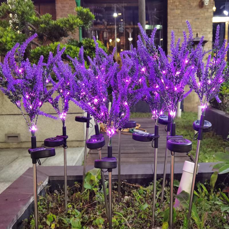 Solar-Powered Lavender LED Lights, Outdoor Waterproof Fairy Garden Decor, Floral Lawn Stake Lights for Yard Pathway Landscape Decoration