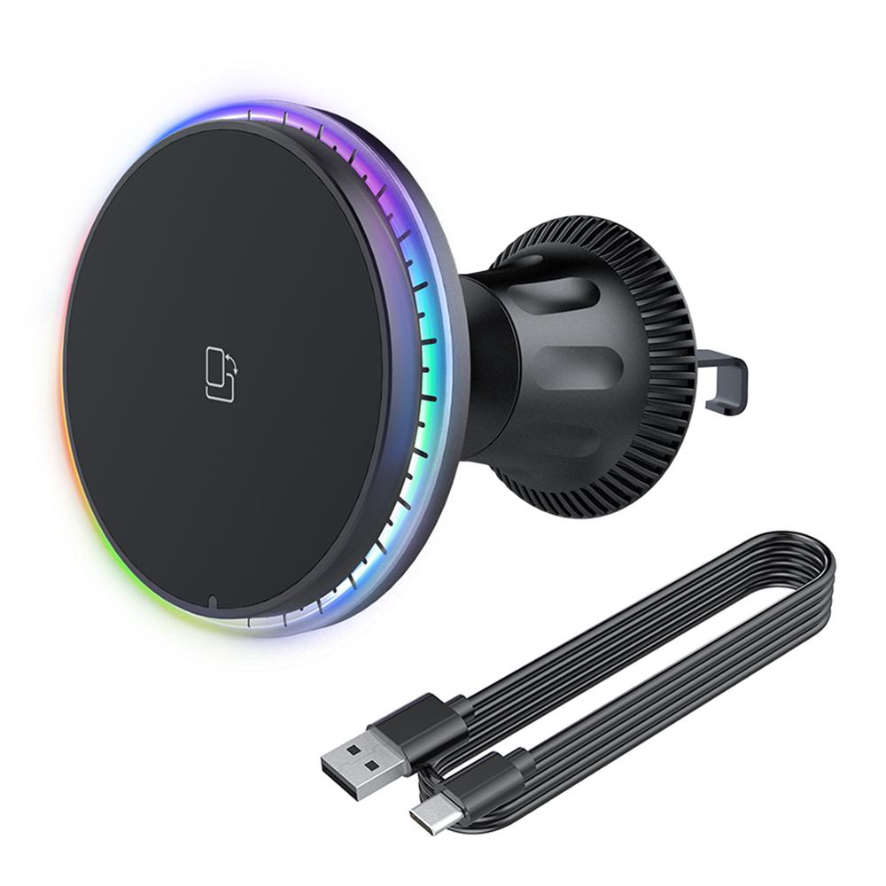 15W Magnetic Wireless Charger Blue LED/RGB Light Car Air Vent Phone Holder Car Mount For iPhone 11 12 13 14 Pro Max XR XS