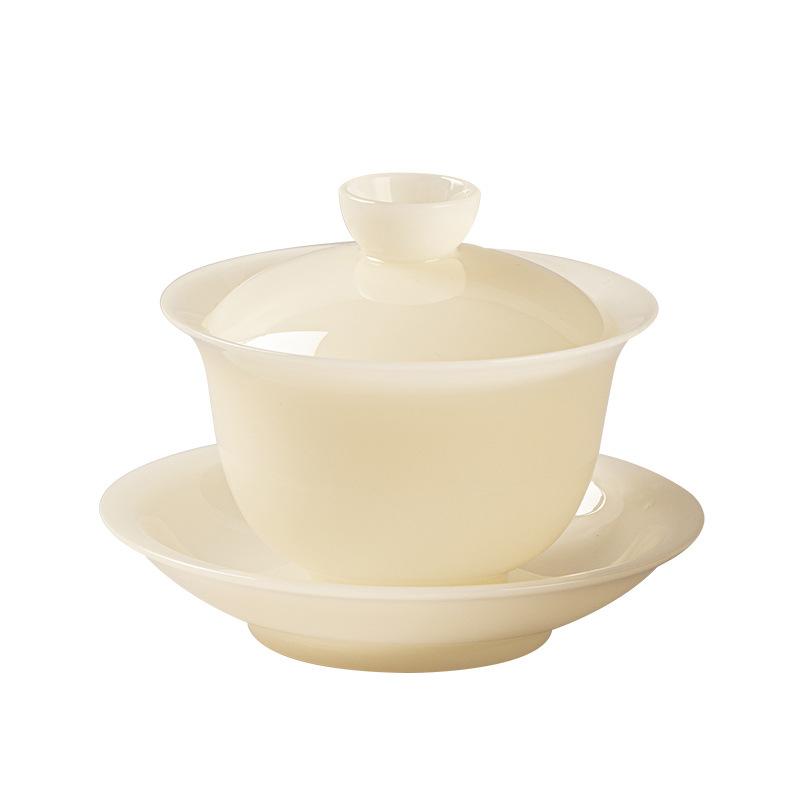 Dehua ice Jade White Porcelain Large Capacity Sancai Cover Bowl Tea Brewer Home Office Warm Yellow Ceramic Kung Fu Tea Set
