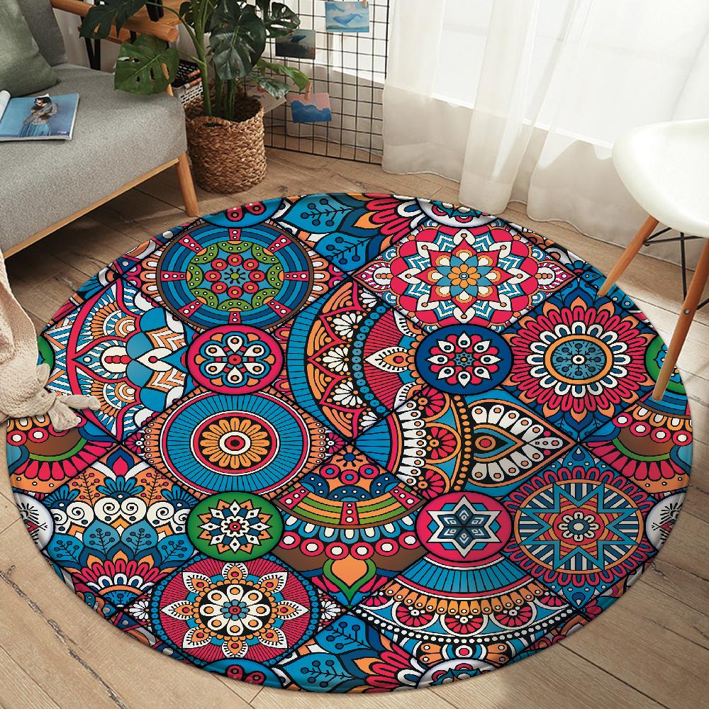 Mandala Floral Rug Children 'S Room Home Decoration Mats Round Carpet Living Room Anti -Slip Washable Carpet Computer Chairs Mat