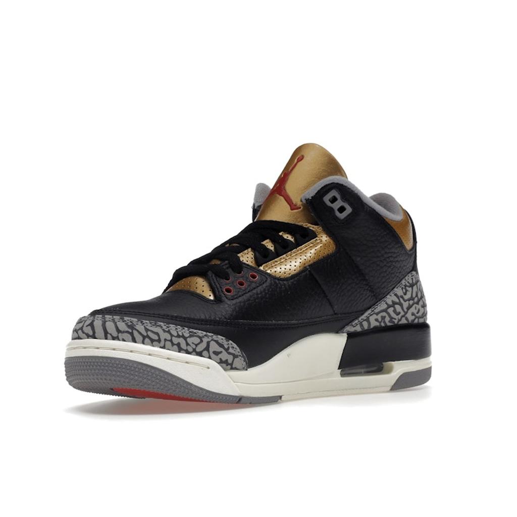 Air Jordan 3 Retro Black Gold Women Sneakers Fire-Red Metallic-Gold Cement-Grey CK9246-067