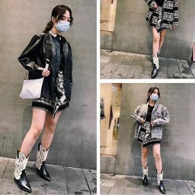 Новые ретро ботильоны с принтом, кожаные женские ботильоны до щиколотки, вышивка, высокие каблуки, повседневная женская обувь, винтажная женская обувь, ботинок