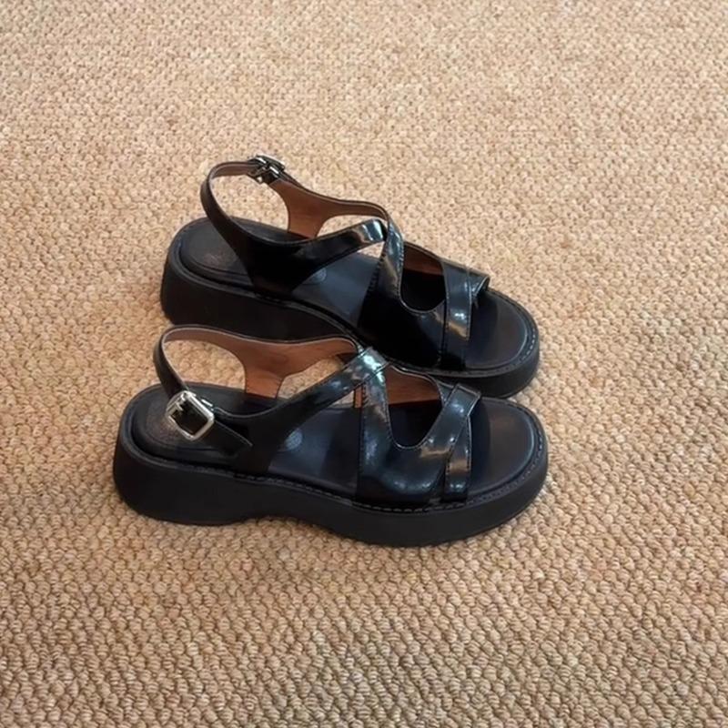 Модные Удобные Кожаные Босоножки на Среднем Каблуке 2025 Женские Босоножки на Платформе и Танкетке Офис Мама на Каждый День