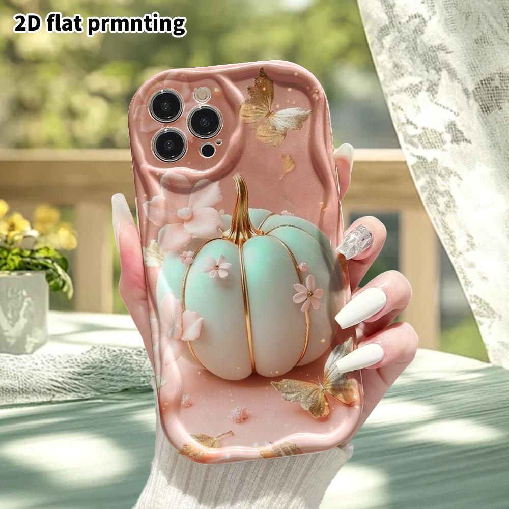 Phone Case: 2D flat, suitable for iPhone 18 17 16 15 14 13 12Pro protective case, phone decoration, pink flower gold butterfly, Halloween and Christma