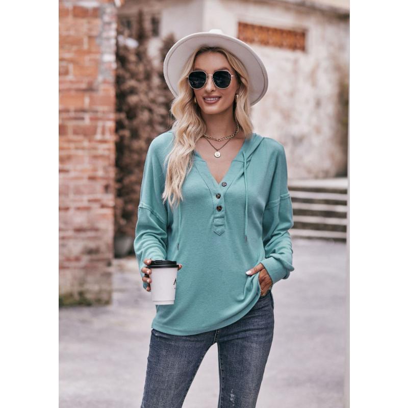 Весенне-осенняя женская толстовка с капюшоном, блузка, топ с длинными рукавами, повседневная свободная однотонная толстовка с капюшоном