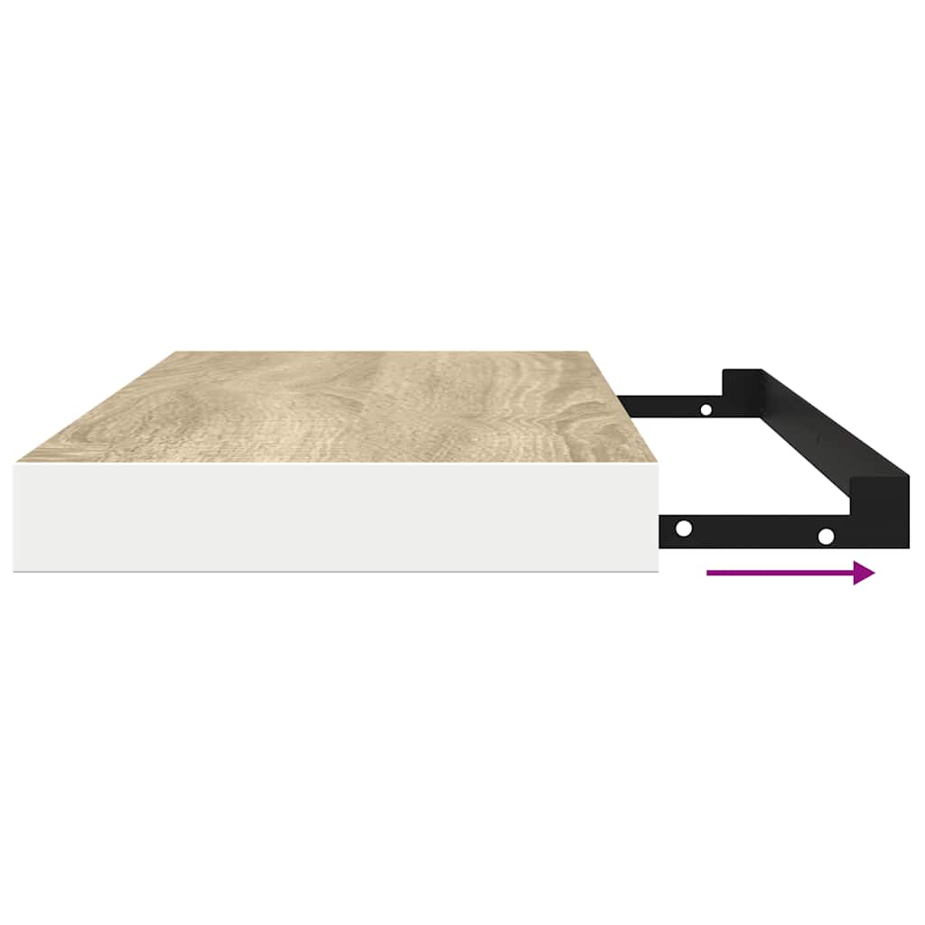 Floating Shelves Set of 4 Oak Effect and White 80 x 23.5 x 3.8 cm MDF