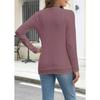 GMXIA Women's Autumn Winter Pit Strip Ground Solid Color Round Neck Button Long Sleeve T-shirt
