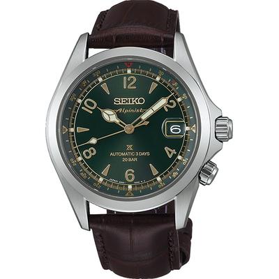 Мужские механические наручные часы Seiko Prospex Alpinist с кожаным ремешком SBDC211