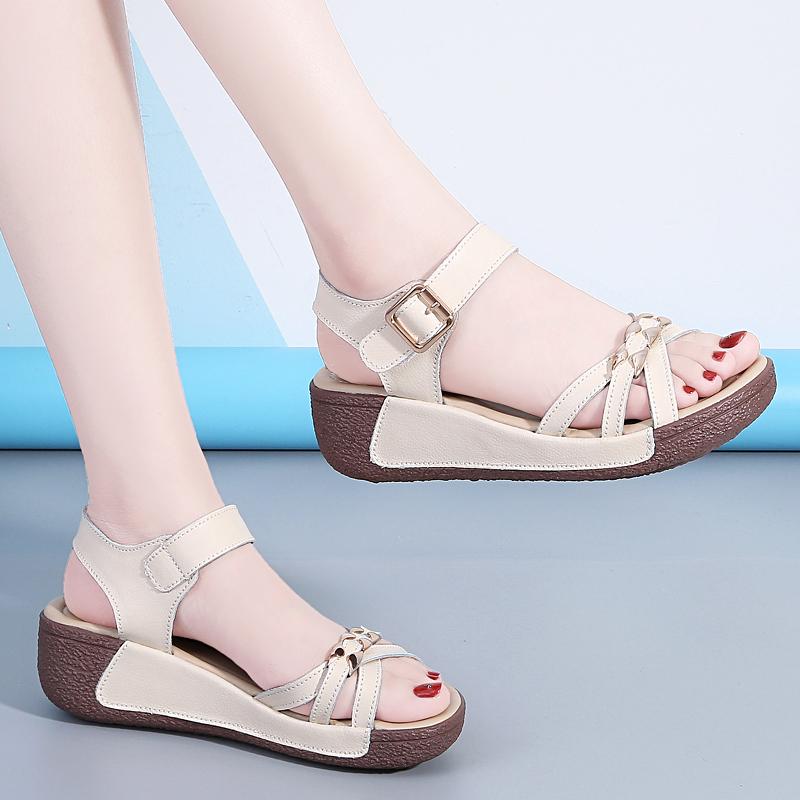 Женские летние сандалии для улицы, нарядные, с открытым носком, повседневные, серые сандалии для девочек, большой размер, на платформе, толстая подошва, увеличивающая рост