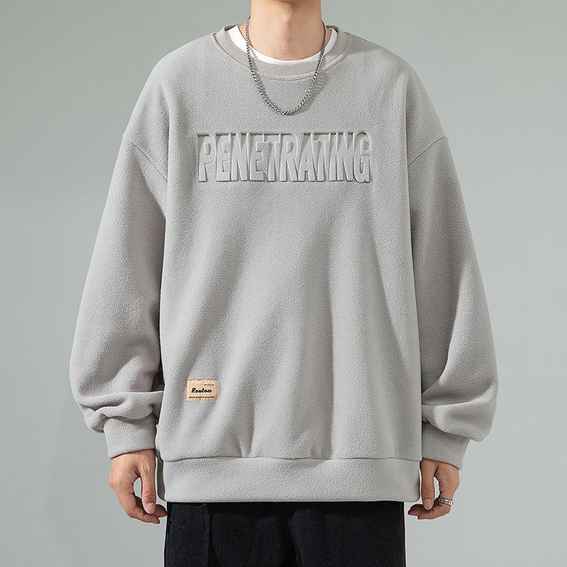 Толстовка с капюшоном Polar Fleece для мужчин, весна и осень, новый свободный топ с круглым вырезом для мальчиков, модный бренд, стальной принт, тяжелое пальто