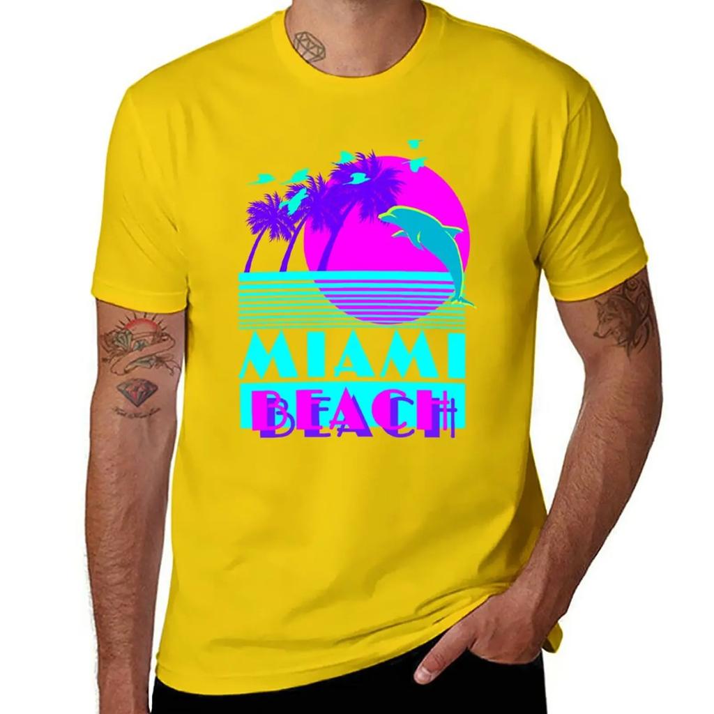New Miami Beach Dolphin Retro T-Shirt black t shirts custom t shirts Short sleeve designer t shirt men