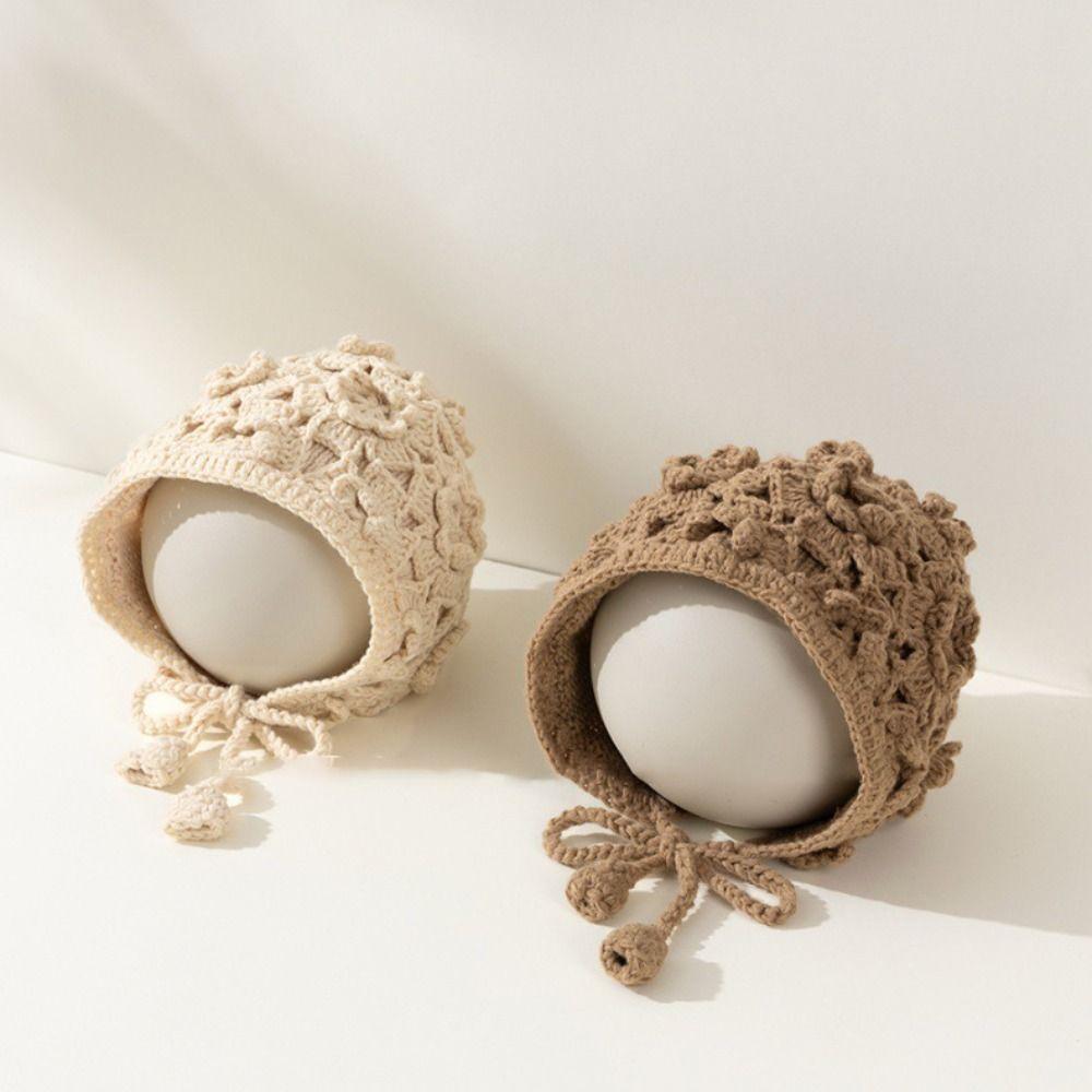 Защита ушей Осенне-зимняя шапка Однотонная детская шапка Винтажная шапка ручной вязки Девочка