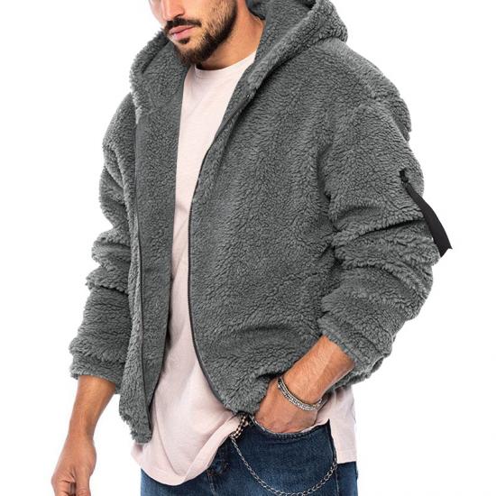 Winter Man Warm Fleece Fur Fluffy Hooded Coat Jacket Zip Up Solid Color Outwear Jumper Streetwear Jackets Clothing For Men