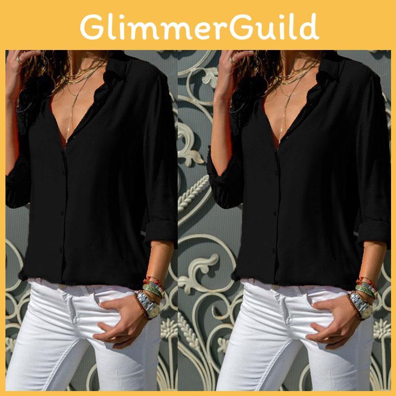 Вневременная однотонная женская офисная блузка-рубашка с длинным рукавом