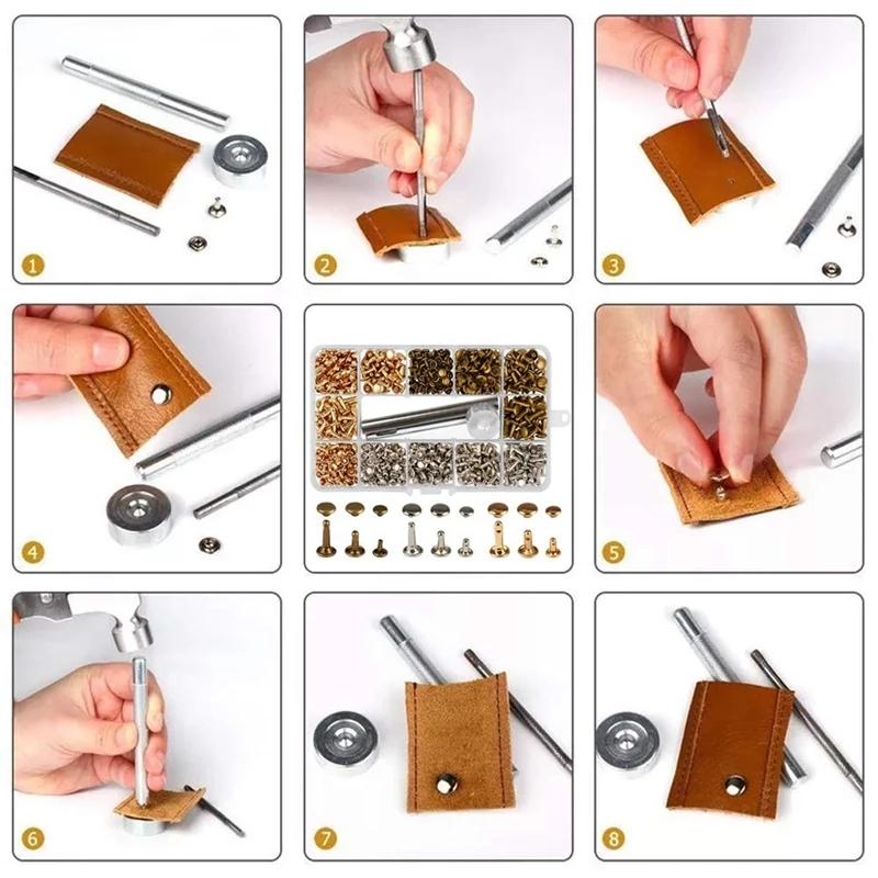 Metal Double Cap Rivets Stud Round Spike Nail With Tool Kits For Shoes Bag Belt Leathercraft Repair Clothing Garment Accessories