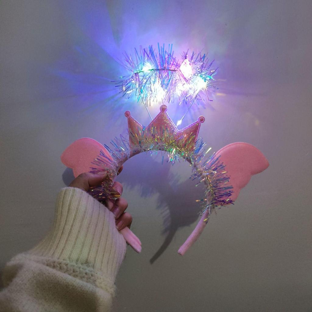 Angel Halo Glow Headband with Fairy Wings - Feather & Silk Christmas Hair Accessory