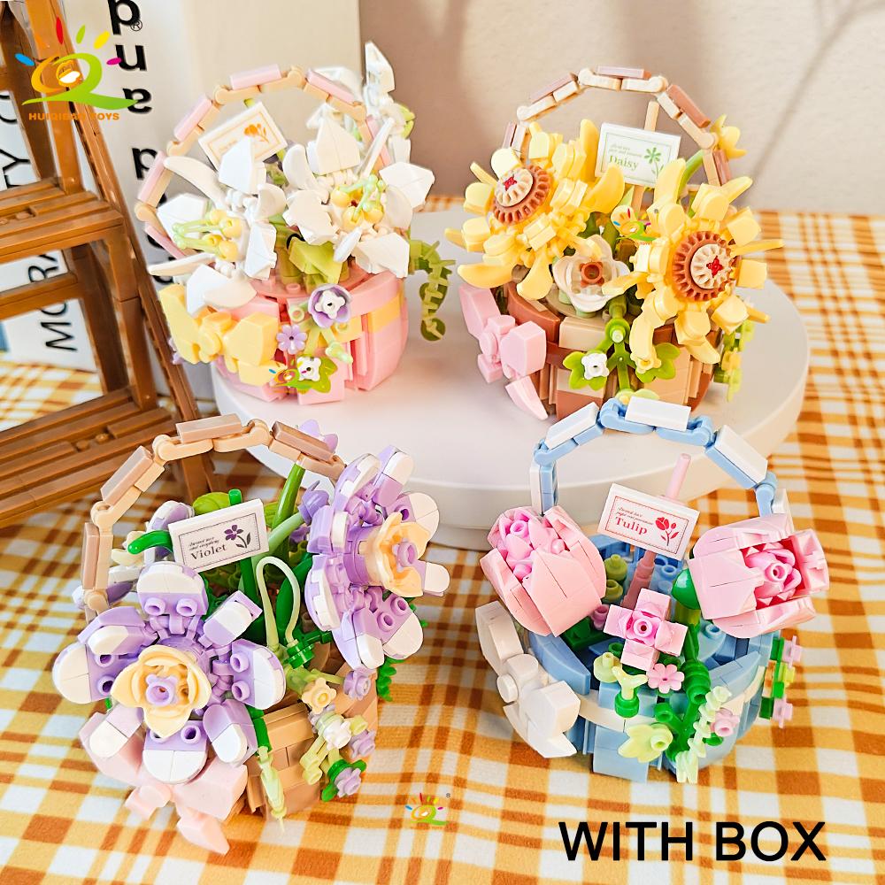 HUIQIBAO MOC Модель Цветка Микро Строительный Блок DIY Вечный Букет Украшение для Дома Стола Стола Растение Кирпич Подарок Девочке Детская Игрушка