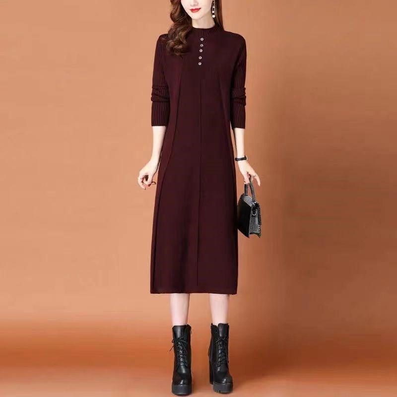 Женское вязаное платье-пуловер средней длины с высоким воротником, новинка 2022 года, осенне-зимний темпераментный свитер с тонким низом, женский пуловер