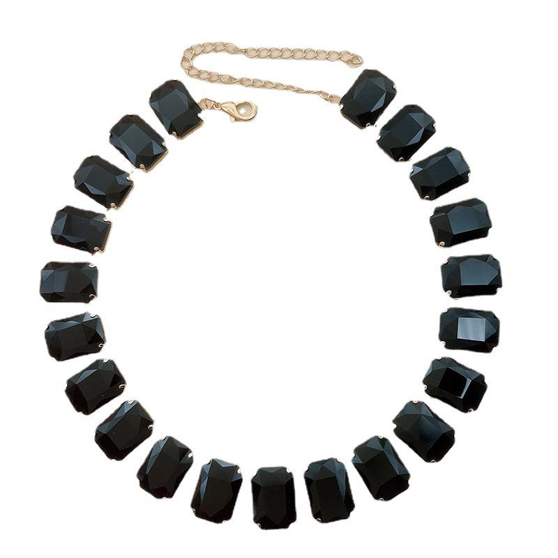 Mixed Color Rectangular 13x18 Crystal Gemstone Necklace - European & American Choker Design