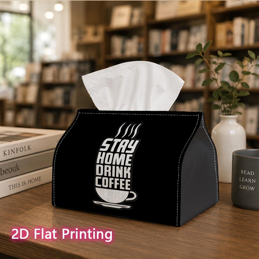 1pc, 2d Flat Printing, Tissue Box Staying at Home Drinking Coffee Pattern Printed Tissue Box, Suitable for Bathrooms, Living Rooms, Bedrooms, Dressing