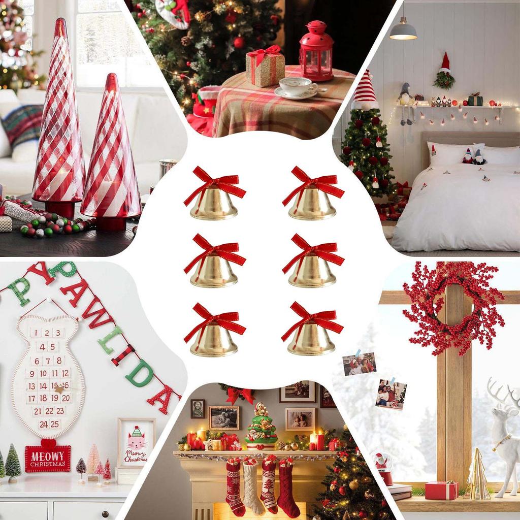 Рождественские украшения Колокольчики Маленькие металлические ornaments С бантами Рождественский венок Золотые колокольчики Для дома Офиса Школы Балкона Входа