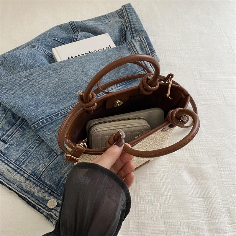 Yogodlns New Straw Woven Crossbody Bags For Women Summer Rattan Vacation Bucket Shoulder Bags Summer Seaside Beach Handbags