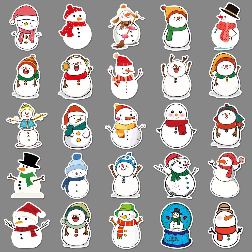 50 Snowman Doodle Cartoon Christmas Fresh Children's DIY Mobile Suitcase Stickers Waterproof
