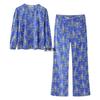 Women's Satin Print Pajamas 2 Piece Short Shirt Top Pants Casual Suit Pajamas Loose Chic Women's Clothes