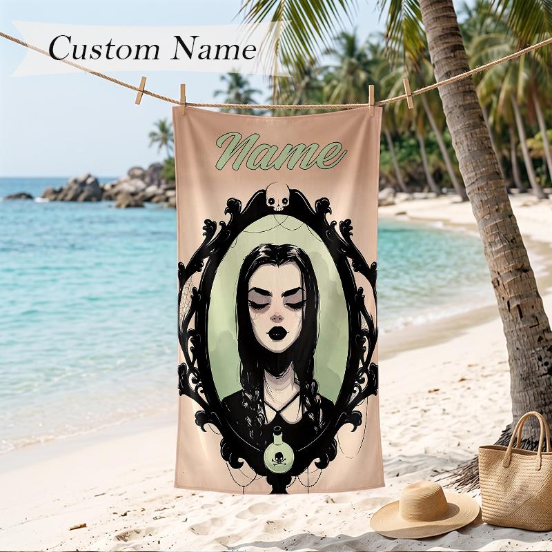 Wednesday Custom Name Printed Beach Towel Personalized Soft Towel For Swimming Beach Travel