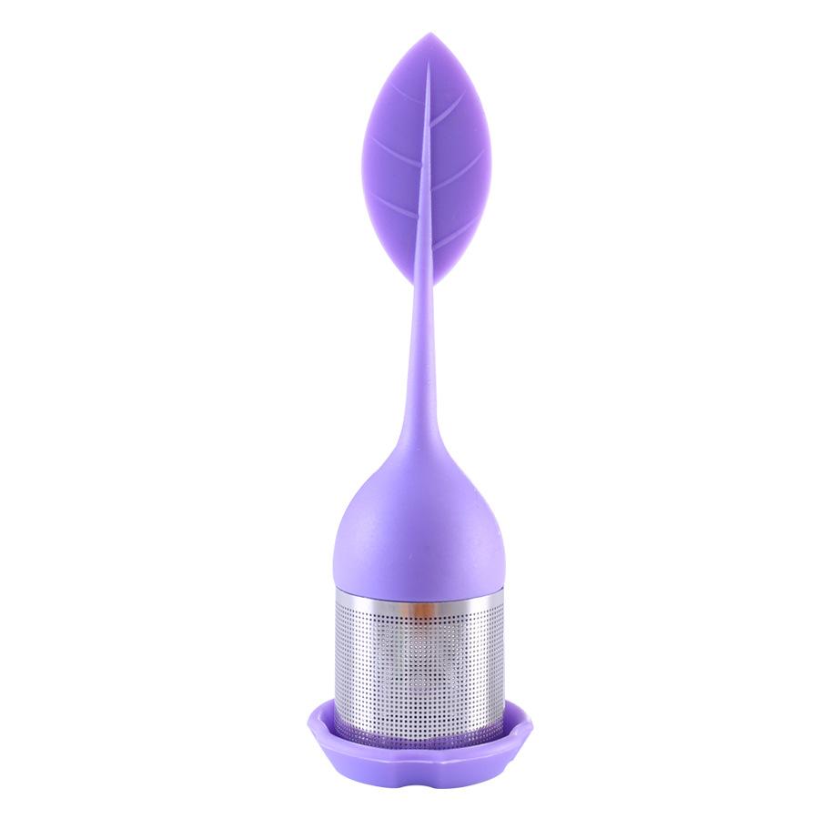 Заварник для чая из нержавеющей стали с мелкой сеткой, фильтр для чая с ручкой в виде листа из силикона без BPA и поддоном для капель  для всех видов листового чая