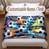 Soccer Theme Soft Blanket Personalized Custom Name Text Print Warm Blanket Home Sofa Bedroom Decor