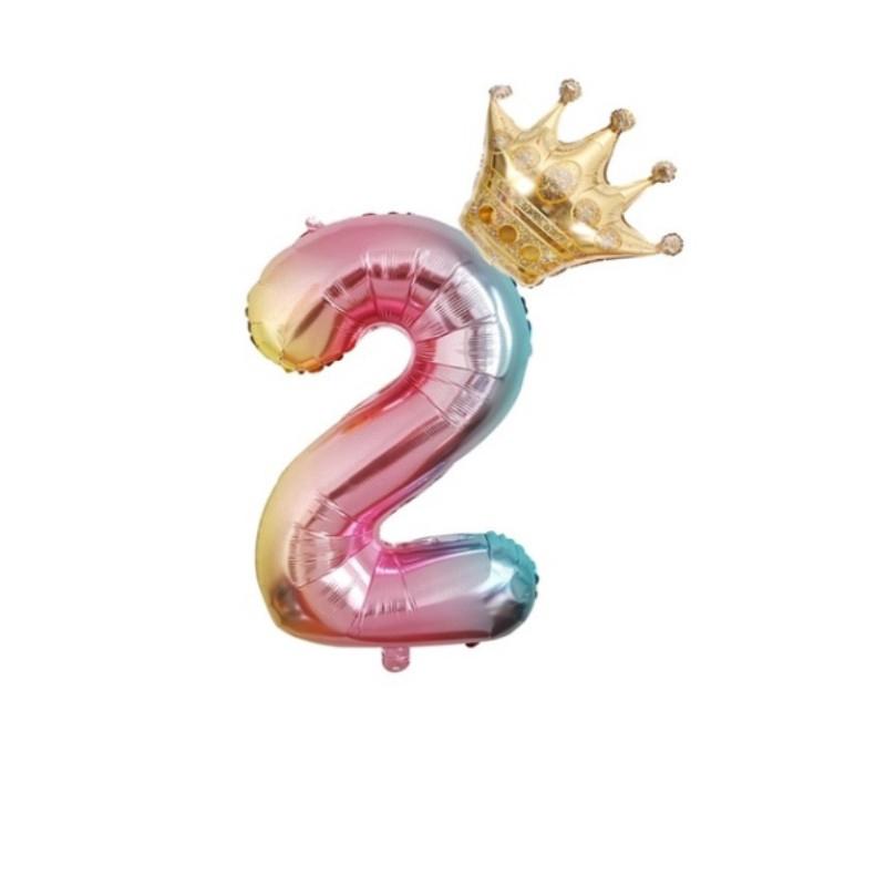 32-дюймовый + 16-дюймовый номер Корона, воздушный шар из алюминиевой фольги, Радужный номер, воздушный шар, украшения для дня рождения, 0-9 цифр, шар