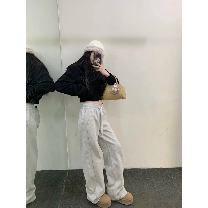 Винтажные мешковатые серые спортивные штаны для бега, женские спортивные штаны большого размера Y2k, повседневные корейские модные прямые брюки