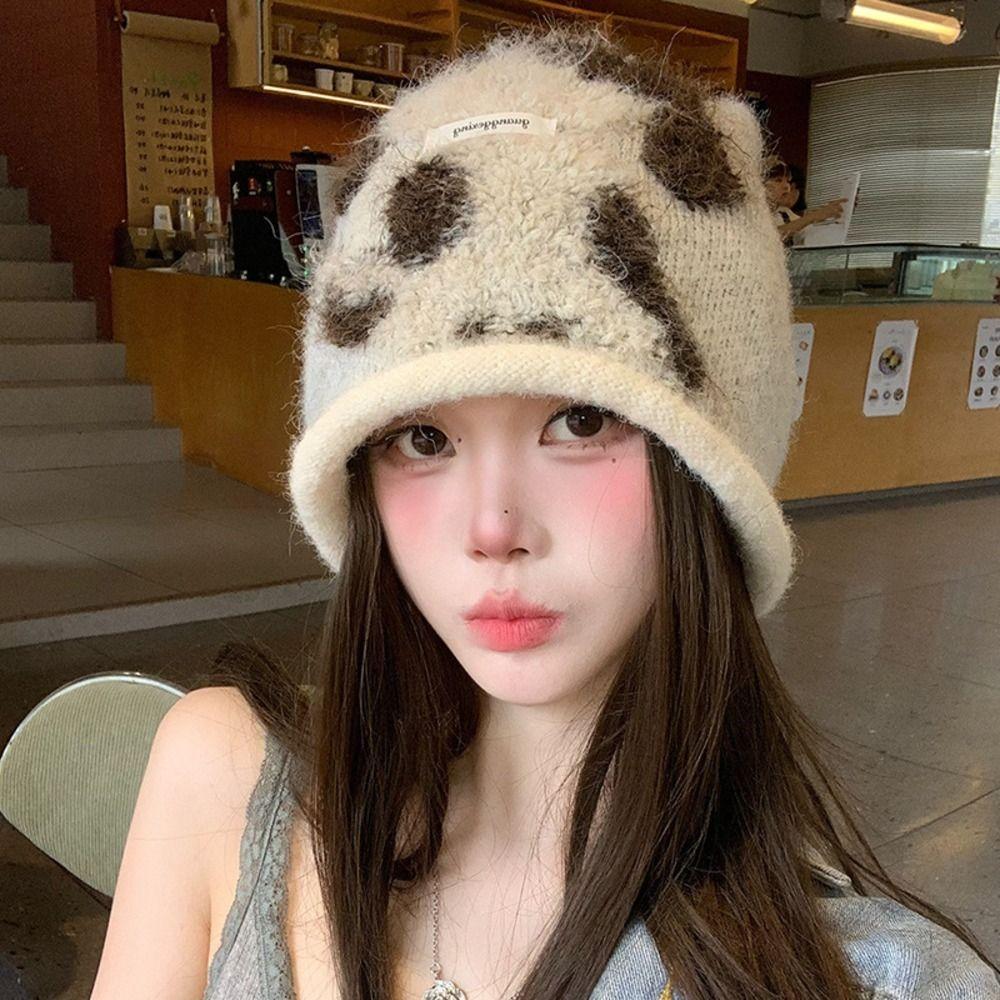Polyester Slouchy Beanie Hat Jacquard Earflap Hat Vintage Fall Winter Beanie Hat Japanese Style