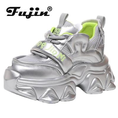 Fujin 8 см сетчатая синтетическая кожа на платформе, удобные дышащие кроссовки на массивной платформе, повседневная летняя обувь высокого бренда на плоской подошве