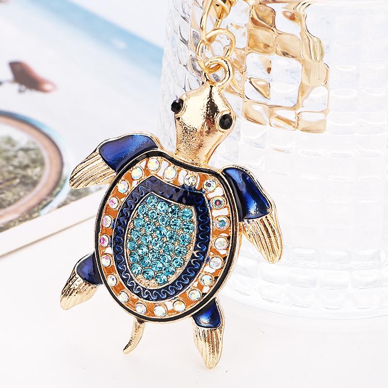 Креативный брелок-черепаха со стразами: Милый мультяшный брелок-черепаха, блестящий металлический кулон