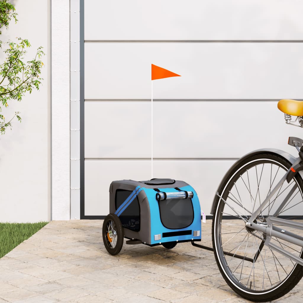 Bicycle Trailer for Dogs Blue and Grey Oxford Fabric and Iron