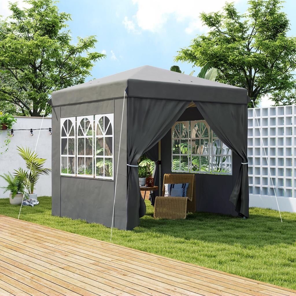 2.5 x 2.5 m Pop-Up Gazebo with Side Walls and Carry Bag, UPF50+ Height-Adjustable Garden Tent, Dark Grey