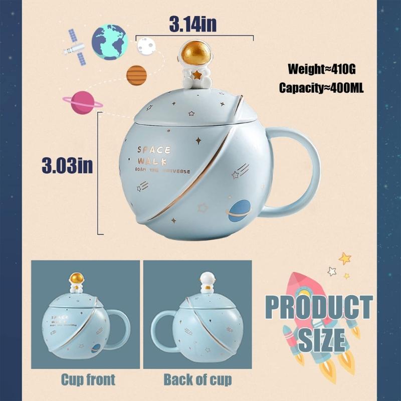 400 мл Космическая кружка для кофе Милая космическая кружка Керамическая кружка для воды с крышкой и ложкой Кружка для напитков Подходит для дома и офиса