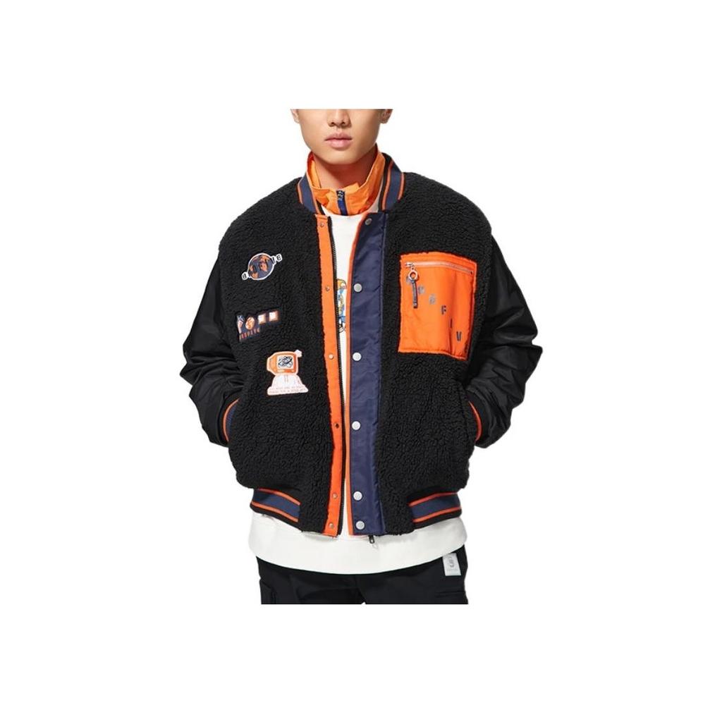 Li-Ning Серия Badfive, однобортная куртка с v-образным вырезом, контрастного цвета, с накладными карманами, мужская куртка, черная AFDSA73-2