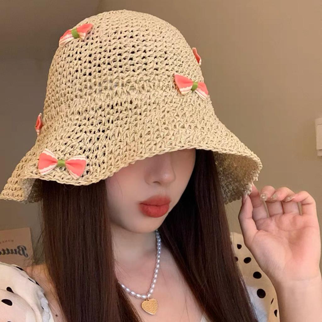 Handmade straw hat women's spring and summer small fresh sun hat travel sun protection hat sweet versatile fisherman hat