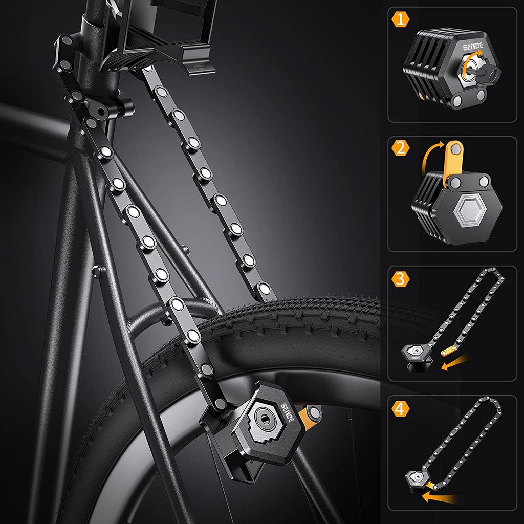 SENDE Top Bicycle Accessories Foldable Bike Chain Lock Folding Bike Lock Cable Anti Theft Electric Scooter Chain Locks for Bike