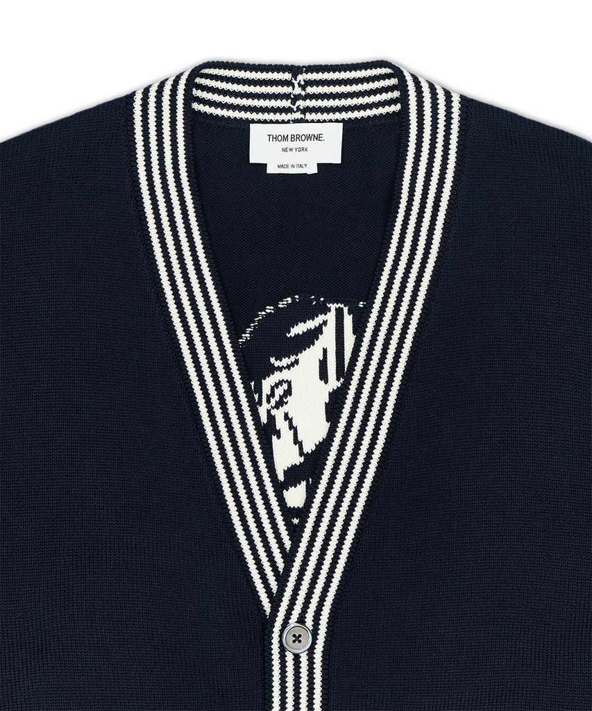 Thom Browne Cotton Rwb Striped Lobster Jersey Stitch V-Neck Cardigan - Navy / Mkc645Ay3043415